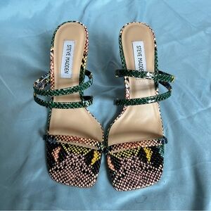 Steve Madden Green and Yellow Strappy Heels
